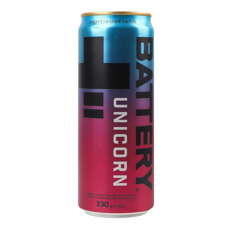 Напій енергетичний б/а сильногазований ж/б Unicorn Battery, 0.33 л
