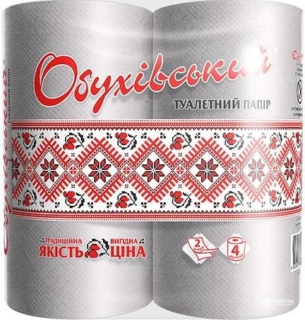 Туалетний папір 2-х шаровий сіра Обухівський, 4 шт/уп.