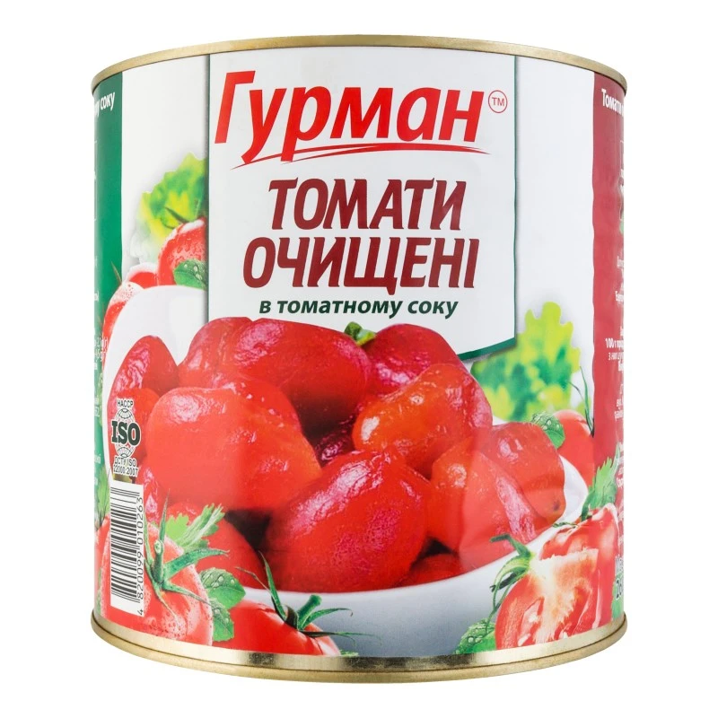 Томати очищені в томатному соку Гурман, з/б 430 г