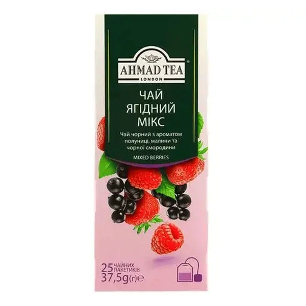 Чай чорний з ароматом полуниці, малини та чорної смород. Ahmad Tea, 1.5г*25 шт/уп.
