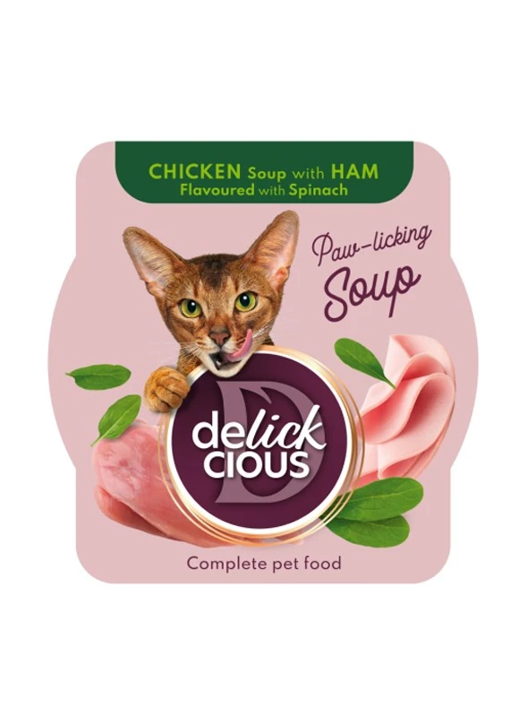 Корм для котів суп з куркою шинкою та шпинатом  Delickcious, 80 г