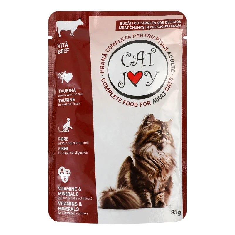 Корм вологий повнораціонний для дорослих котів з яловичиною в соусі Cat Joy д/п 85г