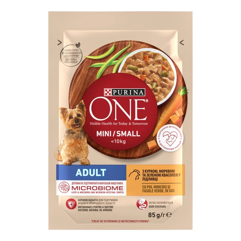 Корм для собак із куркою морквою зеленою квасолею в підливі Adult Mini/Small Purina One, 85 г
