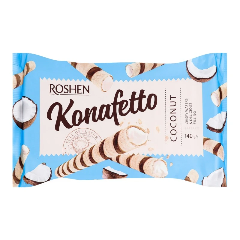 Вафельні трубочки з кокосовою начинкою Konafetto Roshen, 140 г