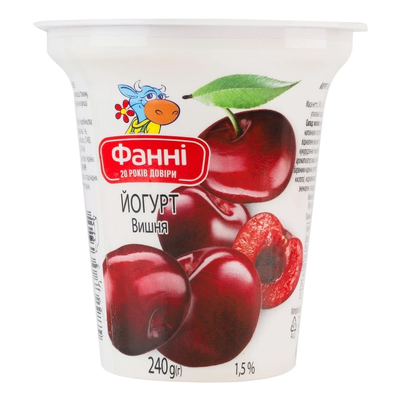 Йогурт з наповнювачем вишня 1,5% Фанні, 240 г