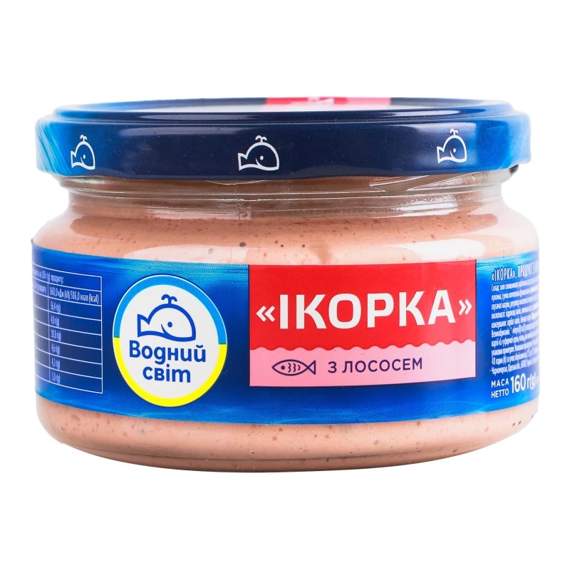 Продукт з ікрою океанічної риби та лососем Ікорка Водний світ, 160 г