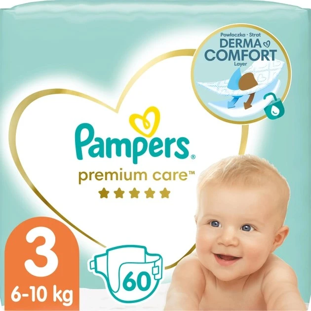 Підгузки для дітей 6-10 кг 3 Premium Care Pampers, 60 шт/уп.