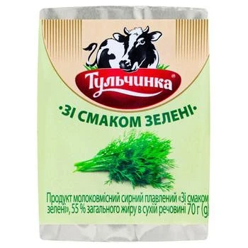 Сир плавлений зі смаком зелені 55% Тульчинка, 70г