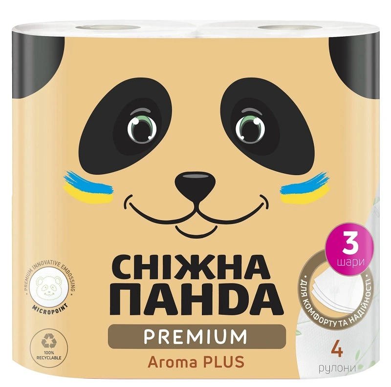 Папір туалетний 3-х шаровий Aroma Plus Premium Сніжна панда 4шт