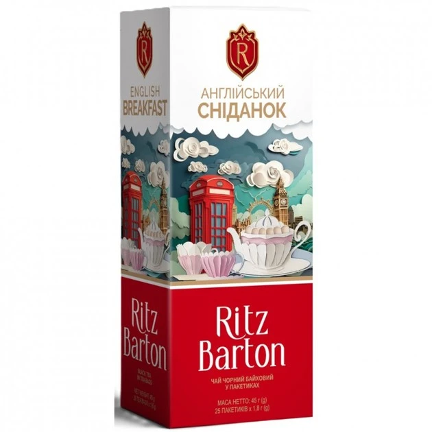 Чай чорний байховий у пакетиках English Breakfast/Англійський сніданок Ritz Barton, 45 г (25*1.8 г)