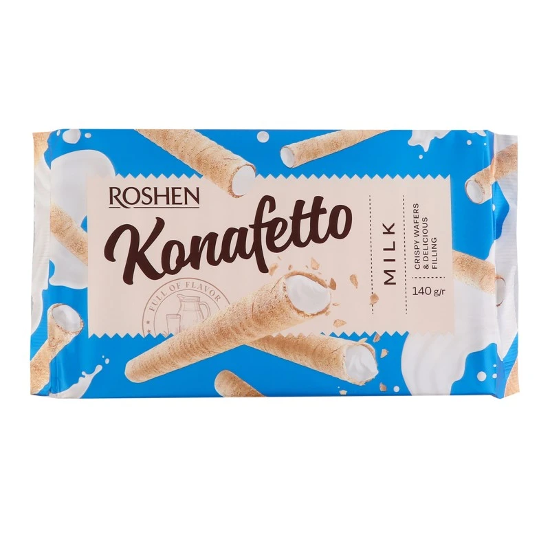 Вафельні трубочки з молочною начинкою Konafetto Roshen, 140 г