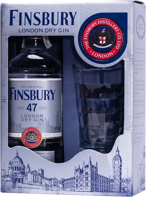 Набір Джин Finsbury Platinum 0.7 л 47% у подарунковій упаковці + склянка 380 мл