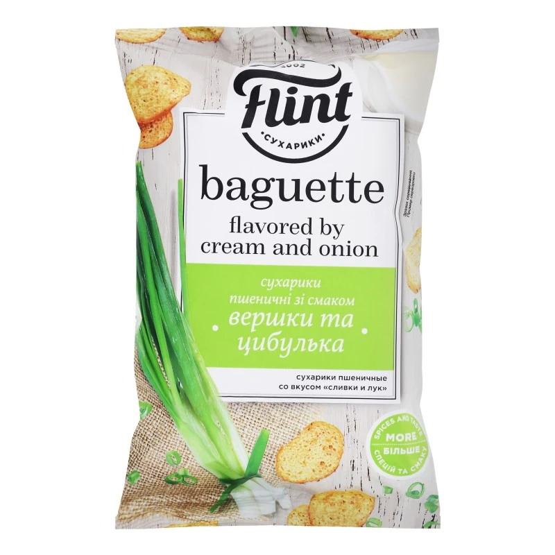 Сухарики пшеничні Вершки та цибулька Baguette Flint, 60 г