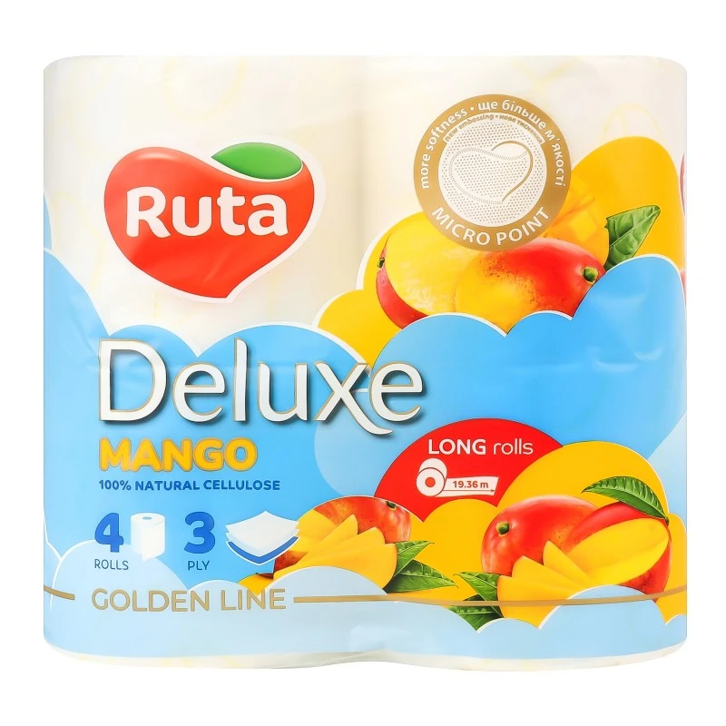 Туалетний папір 3-х шаровий Mango Deluxe Ruta, 4 шт/уп.