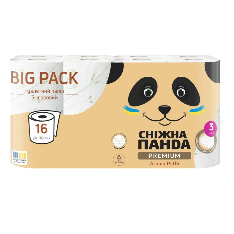 Папір туалетний 3-х шаровий Aroma Plus Premium Сніжна панда 16шт