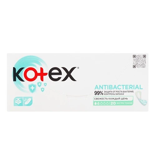 Прокладки гігієнічні щоденні Antibacterial Extra Thin Kotex, 20 шт/уп.