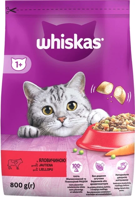 Корм сухий для котів З яловичиною Whiskas, 800 г