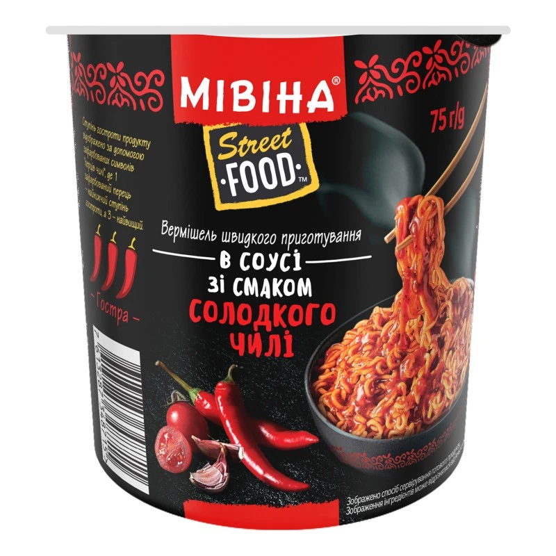 Вермішель швидкого приготування в соусі зі смаком солодкого чилі Street Food Мівіна, 75 г