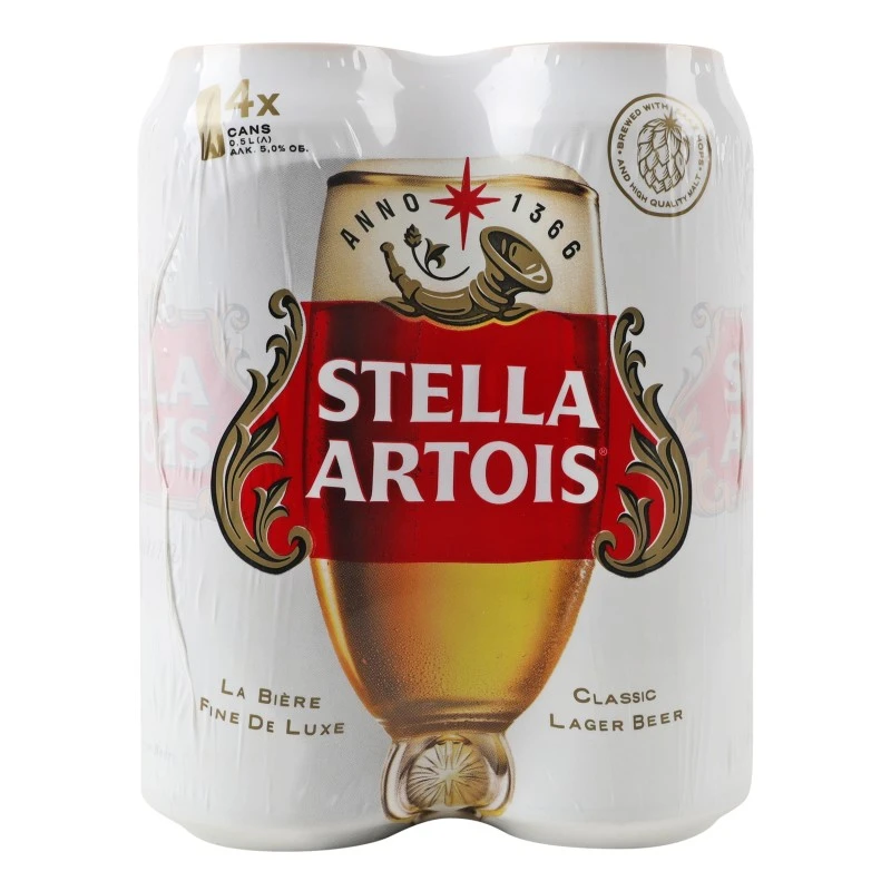 Пиво 5% світле пастеризоване Stella Artois м/у з/б 4*0.5 л