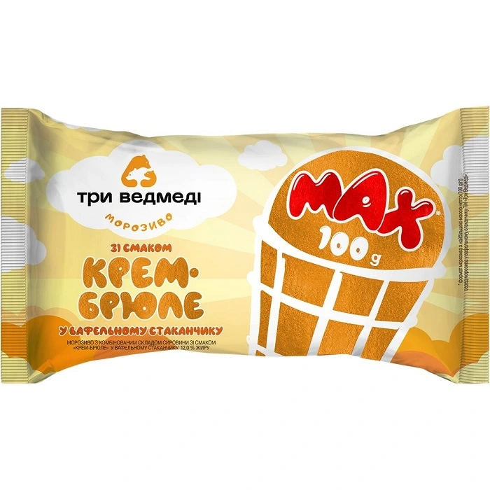 Морозиво  крем-брюле MAX у вафельному стакані Три Ведмеді, 100 г