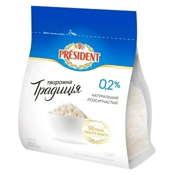 Сир кисломолочний 0.2% Творожна традиція President, 350 г