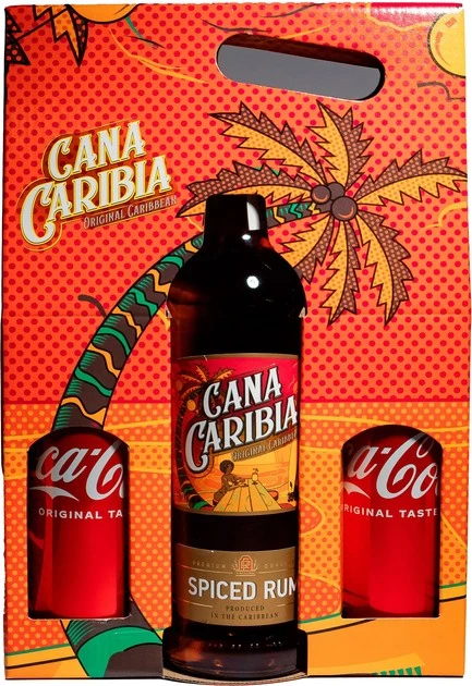 Набір Ромовий напій Spiced Gold Rum Cana Caribia, 0.7 л + Coca cola 2 шт