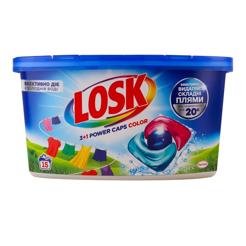 Капсули для прання 3+1 Power Caps Color Losk, 15 шт