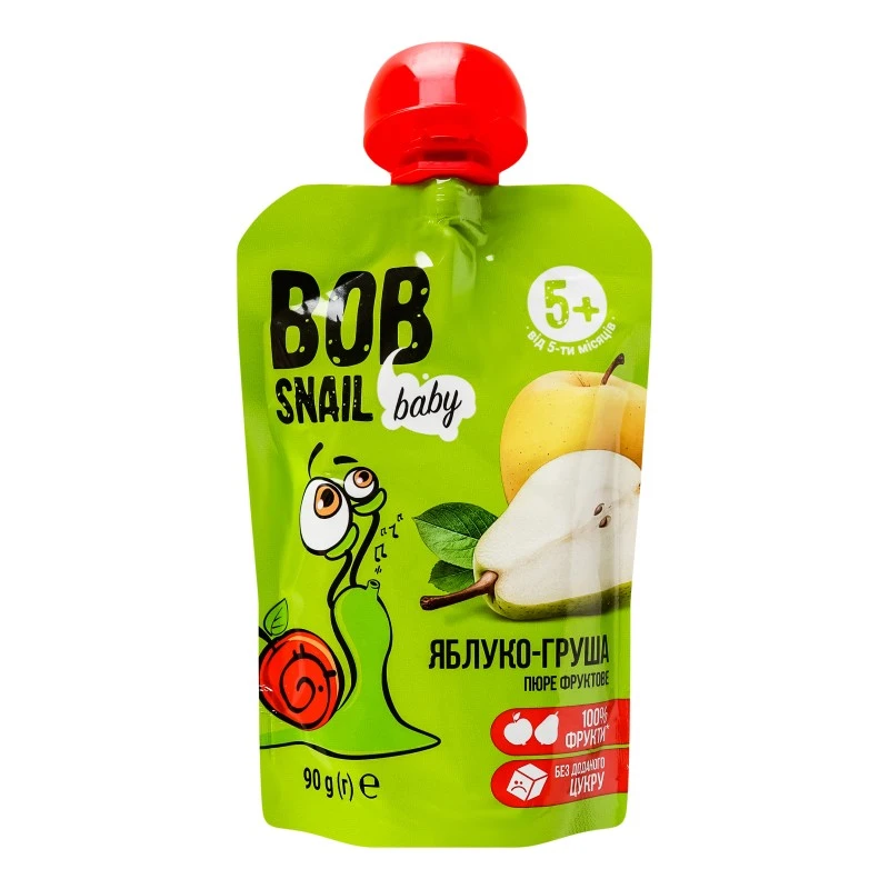 Пюре фруктове для дітей від 5міс Яблуко-груша Bob Snail д/п 90г