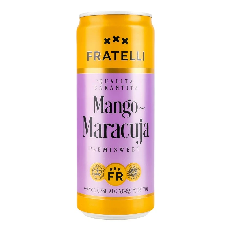 Напій винний ігристий білий напівсолодкий Mango-Мaracuja ж/б Fratelli, 0.33 л