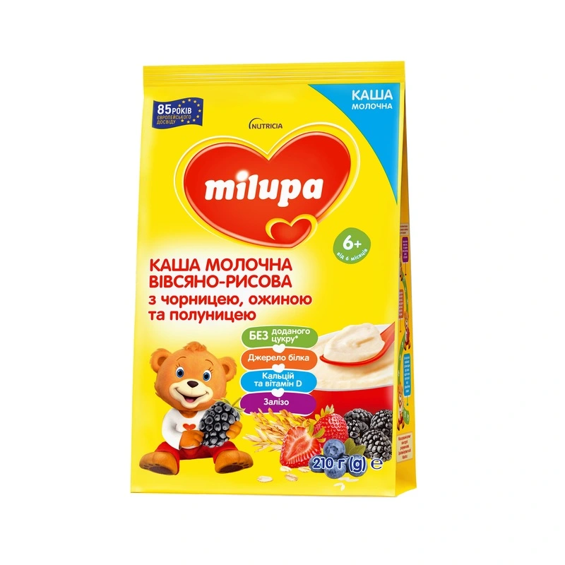 Каша молочна для дітей від 6міс суха вівсяно-рисова з чорницею ожиною та полуницею Milupa м/у 210г