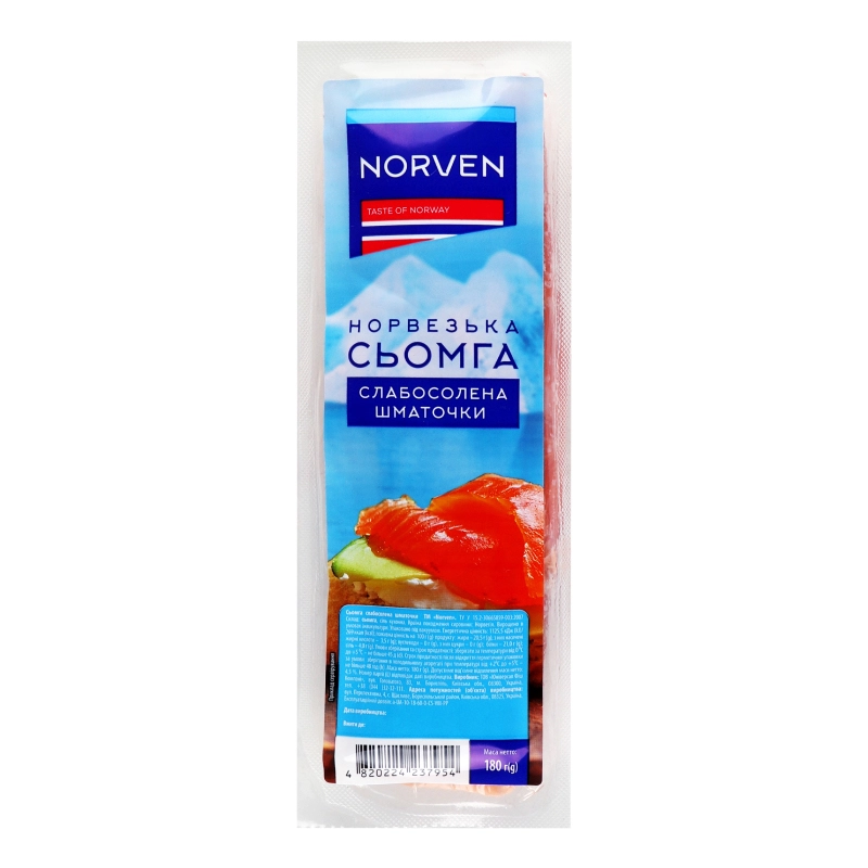 Сьомга норвезька слабосолона шматочками Norven, 180 г