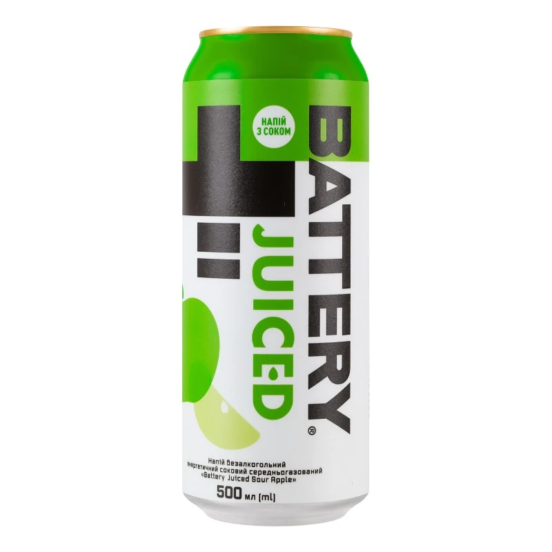 Напій енергетичний б/а сильногазований ж/б Juiced Sour Apple Battery, 0.5 л