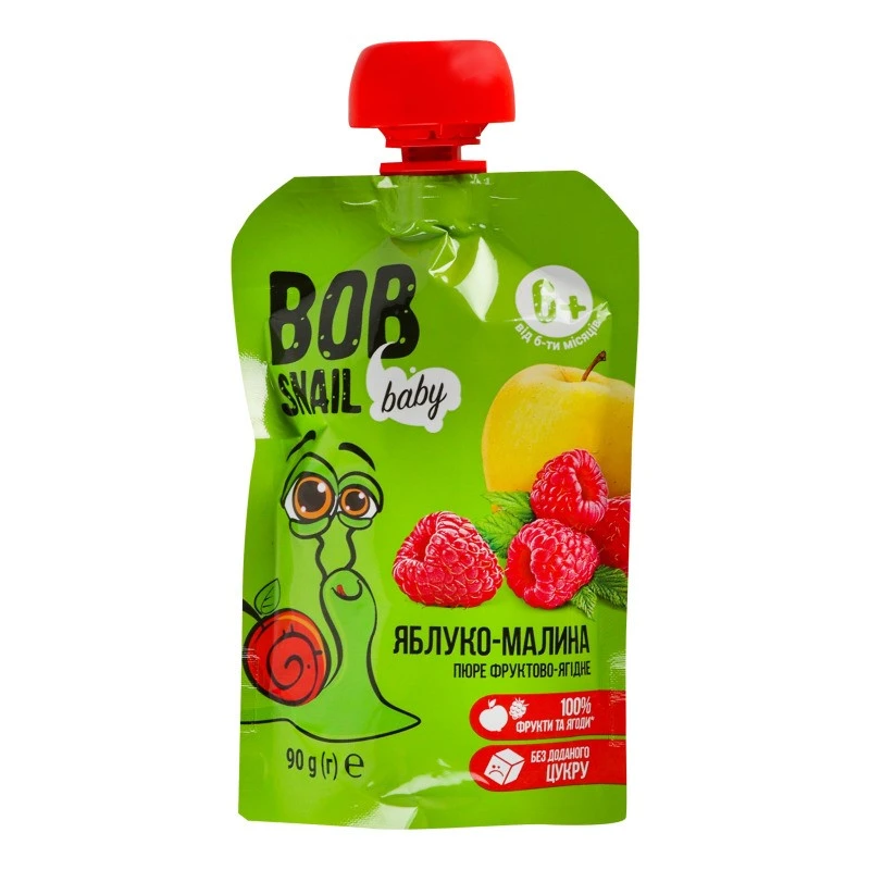Пюре для дітей від 6міс Яблуко-малина Baby Bob Snail д/п 90г