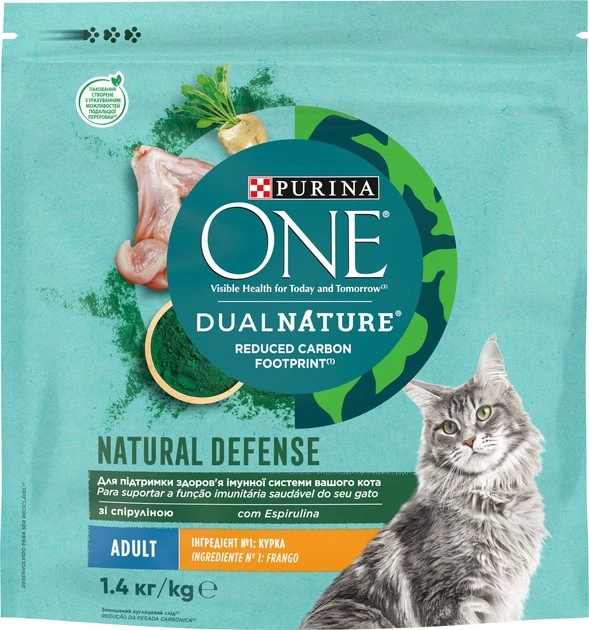 Корм сухий для котів з куркою DualNature Spirulina Purina One, 1.4 кг