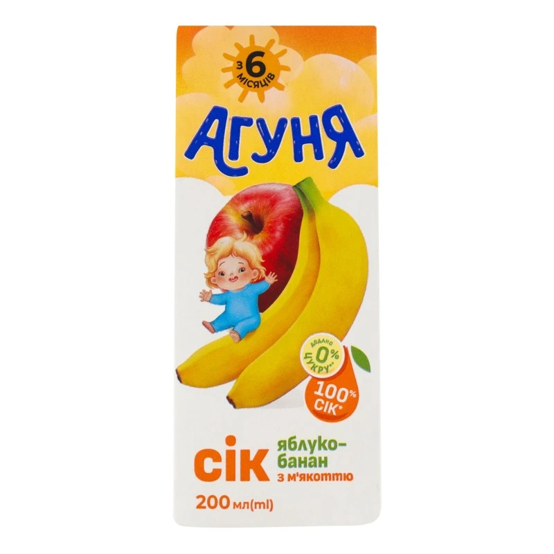 Сік з м&#039;якоттю Яблуко-банан Агуня, 0.2 л