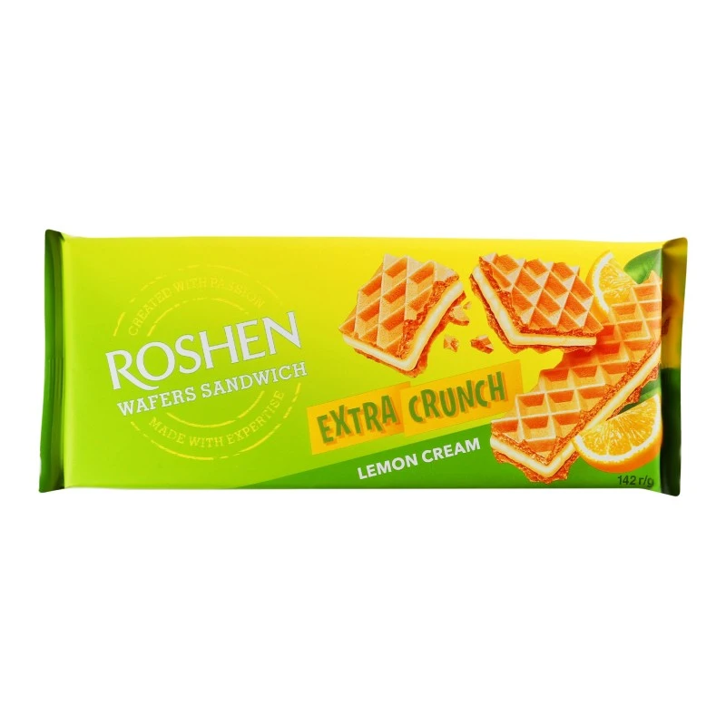 Вафлі Lemon cream Extra Crunch Wafers Sandwich Roshen, 142 г