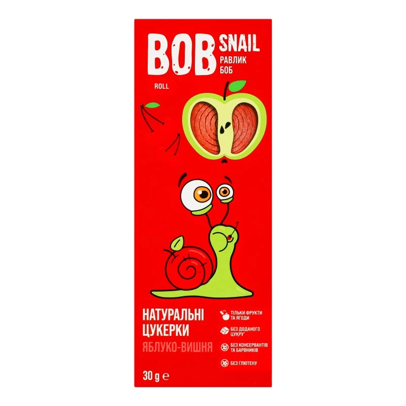 Цукерки фруктові натуральні Яблучно-вишневі Bob Snail к/у 30г