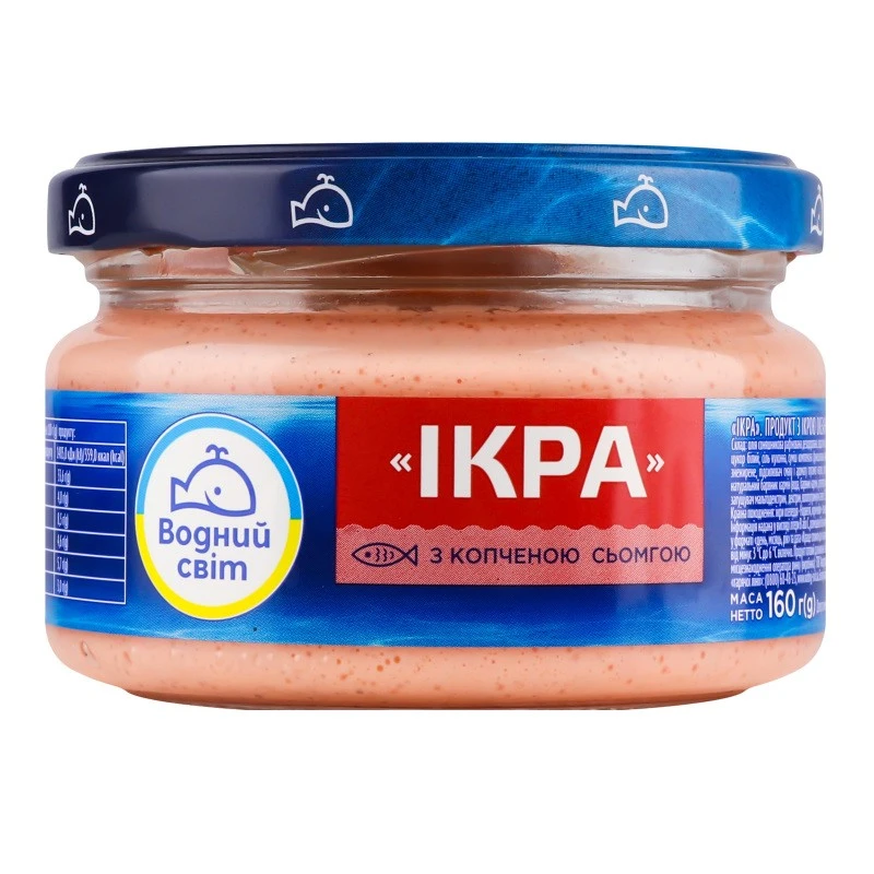 Продукт з ікрою океанічної риби та копченою сьомгою Ікра Водний світ, 160 г