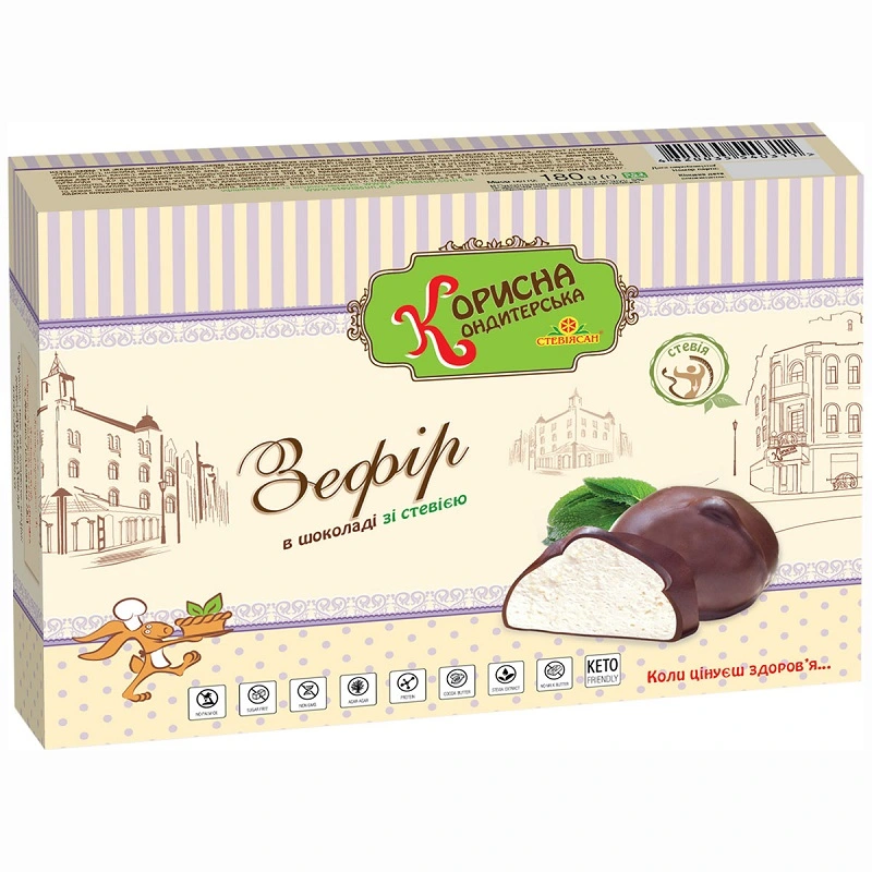 Зефір бiлий в глазурi Корисна Кондитерська, 180 г