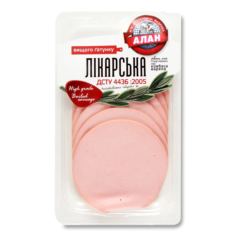 Ковбаса варена Лікарська в/г Алан, 100 г