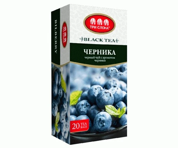 Чай пакетований чорний Чорниця Три слона, 20 шт/уп.