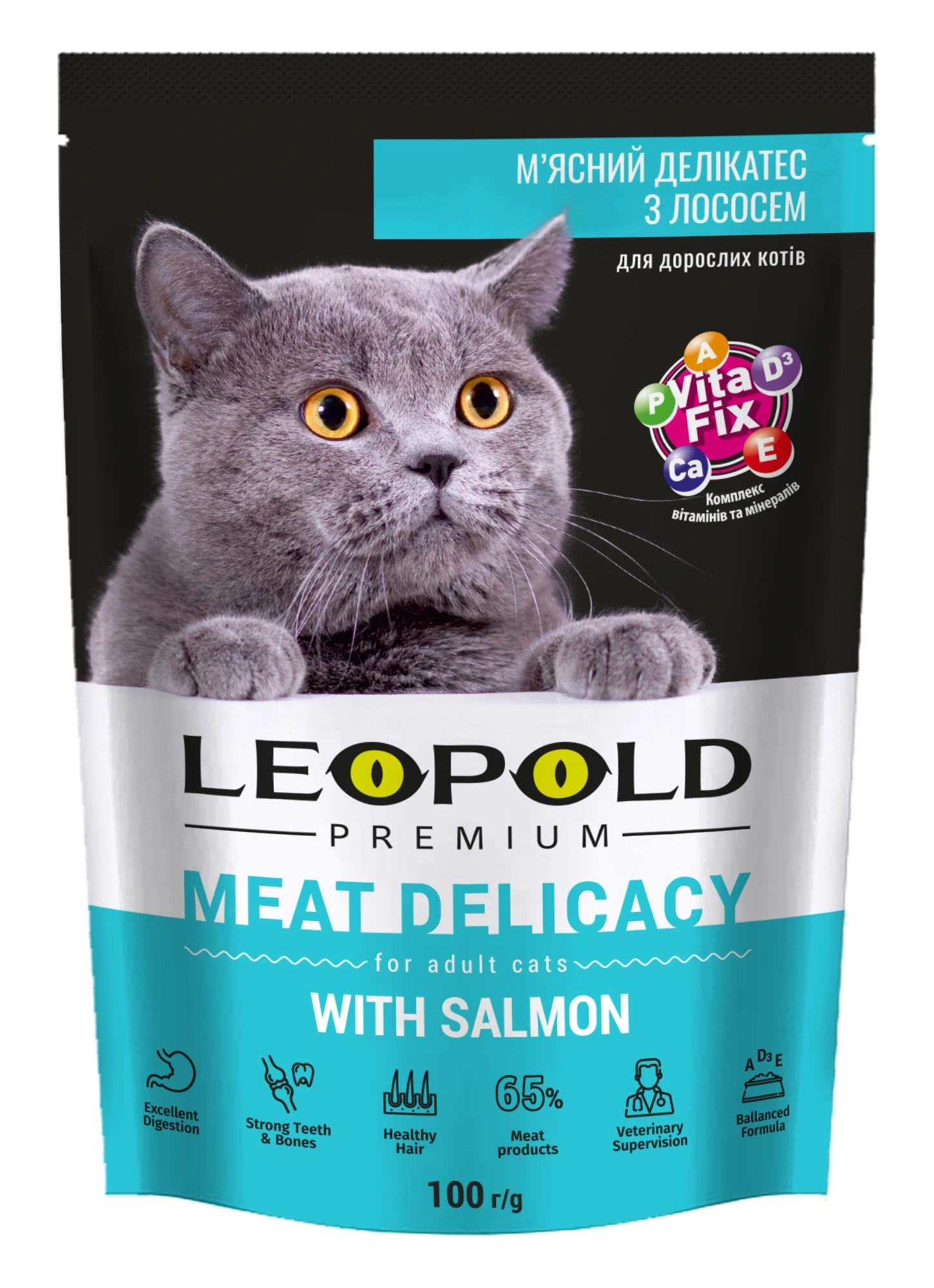 Корм для котів із лососем М&#039;ясний делікатес Premium Leopold, 100 г
