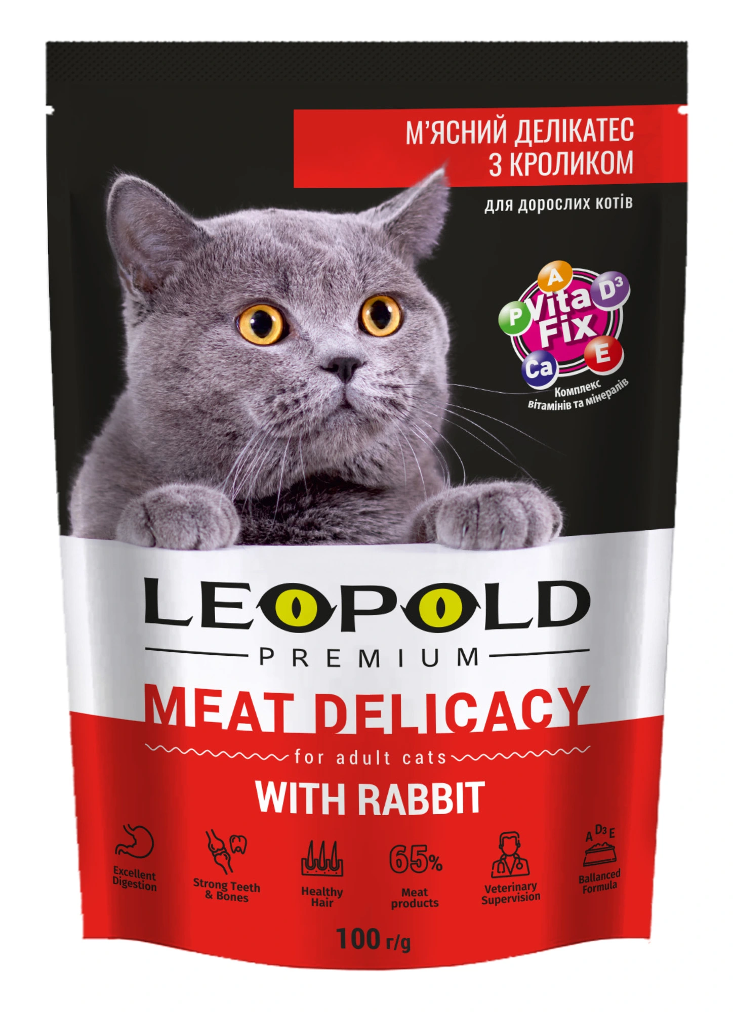 Корм для котів із кроликом М&#039;ясний делікатес Premium Leopold, 100 г