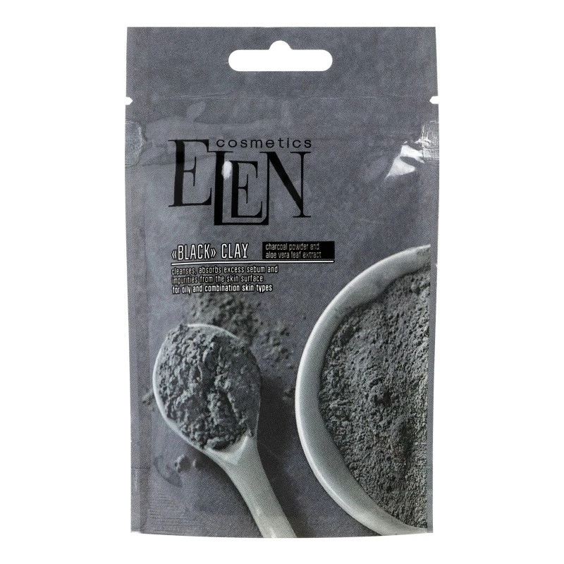 Глина чорна з активованим вугіллям та екстрактом алоє вера, Elen Cosmetics, 40 гр