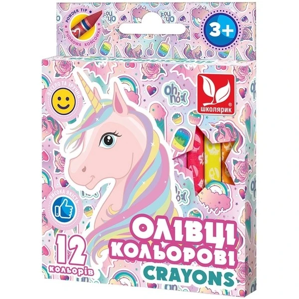 Олівці кольорові Crayons Unicorn 12 кольрiв, Школярик шт