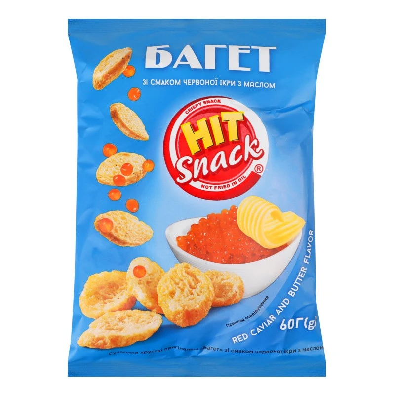 Сухарики з червоною ікрою та олією Hit snack Багет Золоте зерно, 60 г