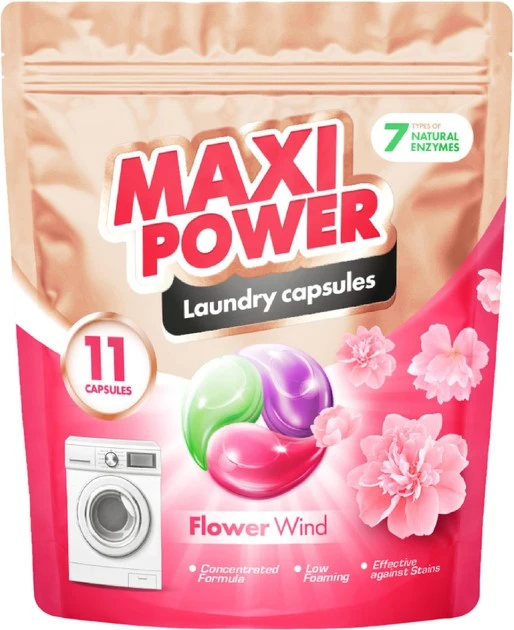 Капсули для прання універсальні Квітковий вітер Maxi Power, 11 шт