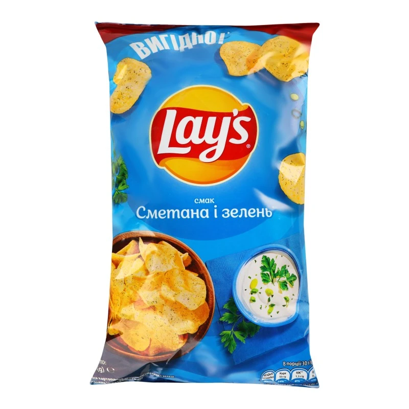 Чіпси зі смаком сметани та зелені Lay&#039;s, 170 г