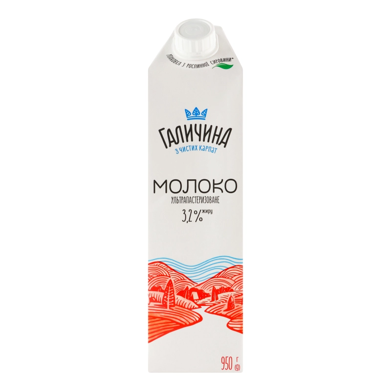 Молоко 3.2% ультрапастеризоване Галичина, 950 г