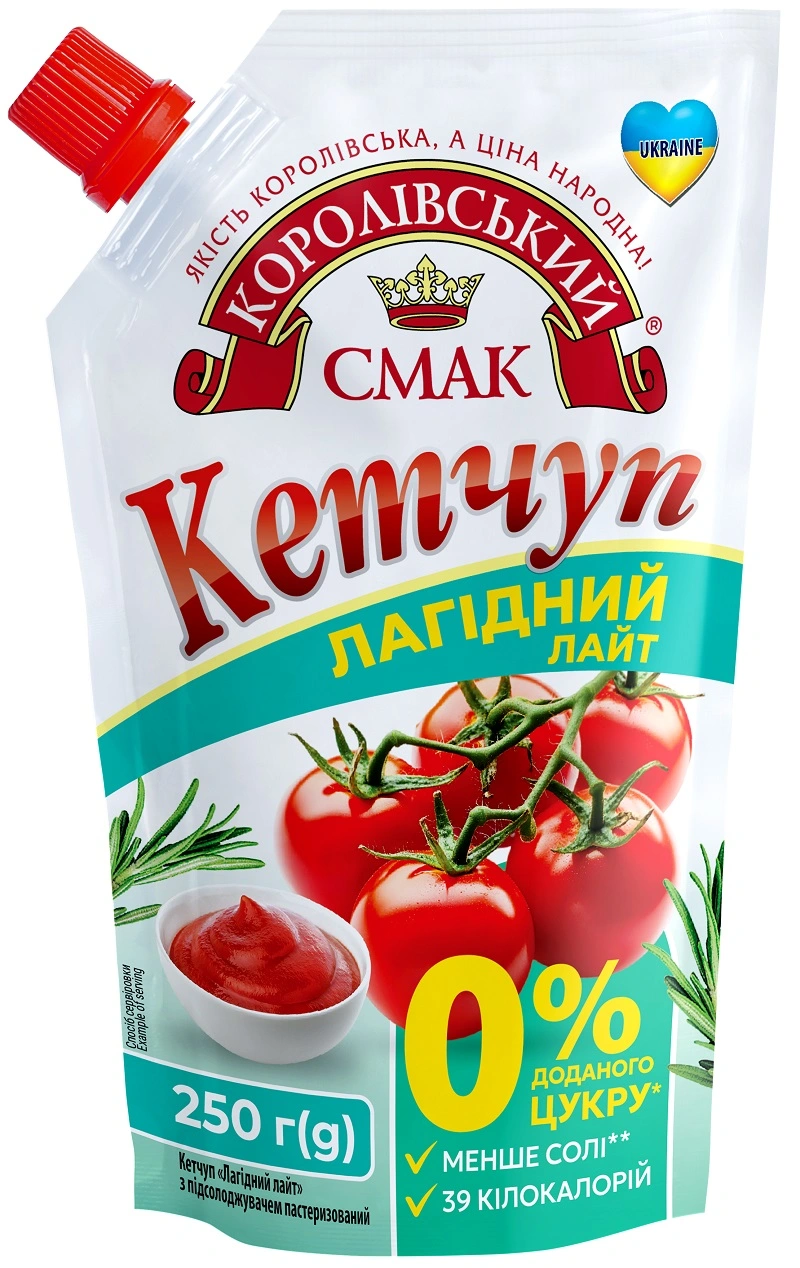 Кетчуп з підсолоджувачем пастеризований Лагідний лайт Королівський смак д/п 250г